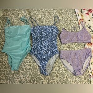 Floral Blue One-Piece Swimsuit with Tie Sides